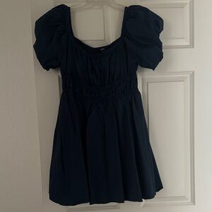 AQUA Dark Blue Puff Sleeve Dress